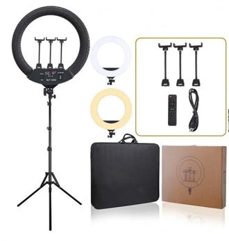 КОЛЬЦЕВАЯ ЛАМПА СВЕТОДИОДНАЯ /    D-46 С 3-мя ДЕРЖАТЕЛЯМИ ДЛЯ ТЕЛЕФОНА ----- LAMPA BEAUTY LED-LJJ 46