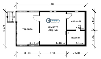 Б-16 ГАБАРИТНЫЕ РАЗМЕРЫ: (9Х4,5М) 1 ЭТАЖ, ОБЩАЯ ПЛОЩАДЬ: 40,5М²