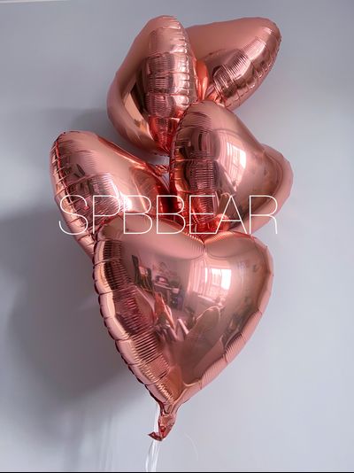 Фольгированные шары Сердца 5 штук розовое золото