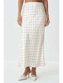 Юбка миди из сатина в горох (ванильный)