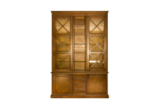 Книжный шкаф со стеклянными дверьми с перекрестиями.