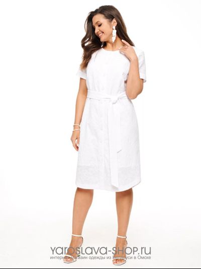 Легкое летнее хлопковое платье с поясом