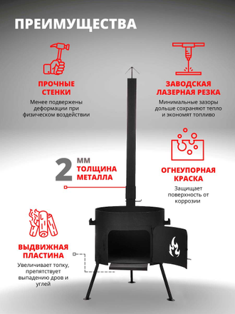 Печь под казан с трубой 440 мм. (под казан 22л.) сталь 2 мм.