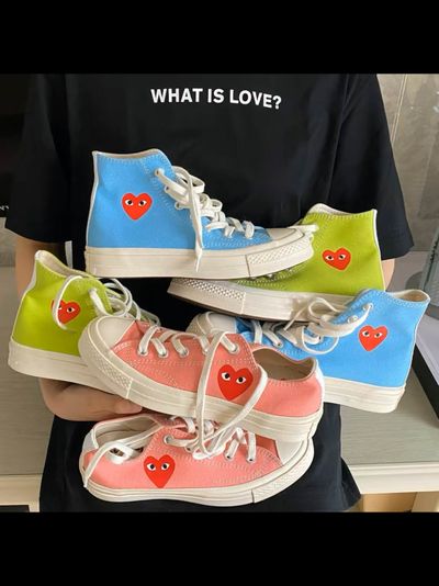 Converse Comme des Garcons Blue голубые высокие с сердечком