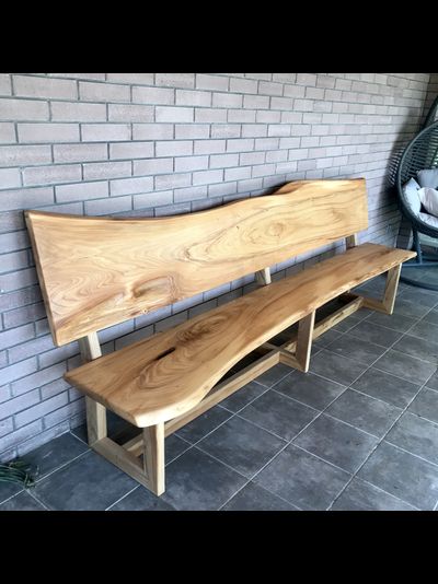 скамья  из слэбов карагача со спинкой