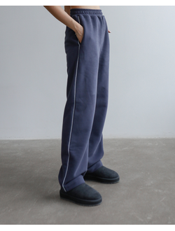 Брюки прямого кроя хлопковый велюр с кантом (черника)