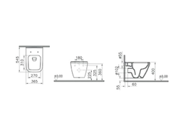 Комплект: Подвесной безободковый унитаз Vitra Integra Square, с тонким сиденьем с микролифтом, инсталяцией и панелью управления, 9856B003-7206