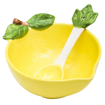 Салатник фарфоровый с ложкой Лимон