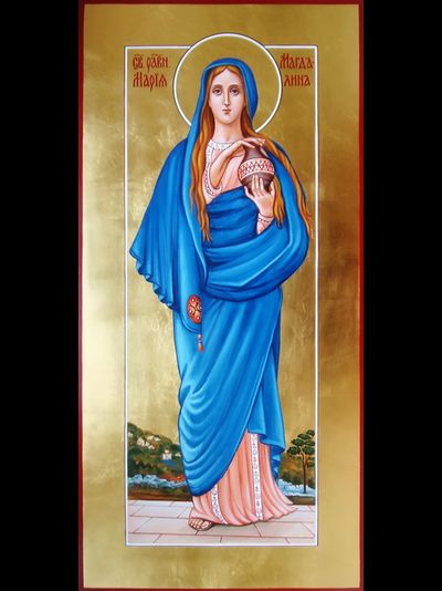 Мария Магдалина, святая равноапостольная, мироносица. Рукописная мерная икона.