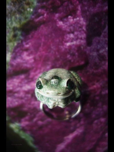 Кольцо-талисман с изумрудом &quot;Исполняющая желания, Древняя Лягушка&quot;