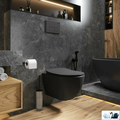 Унитаз с инсталляцией подвесной Creavit Free черный в комплекте с Alcadrain AM101/1120-4:1 RU M578-0001 с черной клавишей