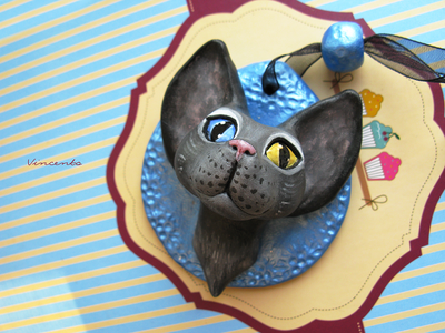 Лунный котик. Необычная подвеска с кошкой из полимерной глины