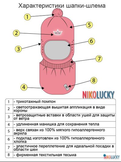 Шапка-шлем &quot;Принцесса&quot; м7в17, цвет розовый р. 50-52