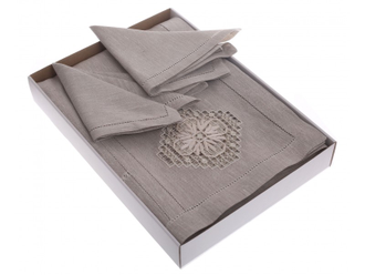 Комплект льняного столового белья "Сенецио" - прямоугольная скатерть с вышивкой 140*230 см и салфетки 6 шт.