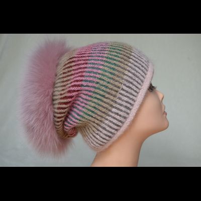 Вязаная женская шапка с меховой опушкой Vizio Италия 6520 CTP розовая