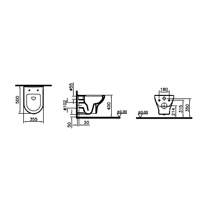 Подвесной безободковый унитаз VitrA Zentrum Rim-Ex, 5795B003-0075