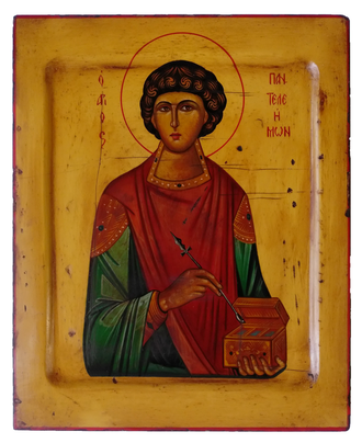 Пантелеимон Целитель, святой великомученик. Рукописная православная икона.