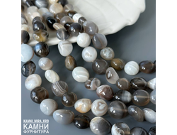 Агат Ботсвана серо-белый крупная округлая галтовка 12-16,7 мм, цена за нить 20 см