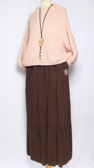 ЮБКА Бохо  "Вельвет ярусы" шоколад, бежевая до р.54