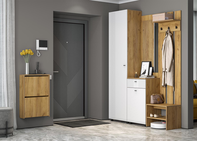 Милан Шкаф одностворчатый Дуб Золотой/Белый Матовый