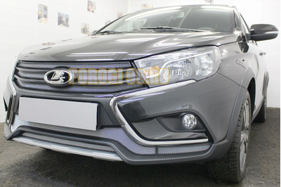 Защита радиатора Lada Vesta 2015- / Vesta SW 2017- / Vesta Cross 2018- / Vesta SW Cross 2018- (4 части) chrome верх