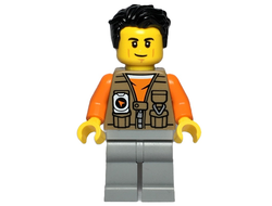 Adventurer - Male, Dark Tan Vest over Orange Shirt, Light Bluish Gray Legs, Black Hair, n/a (cty1876)
