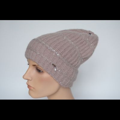 Вязаная шапка из мохера с отворотом розовая Vizio Италия 6460 CLR