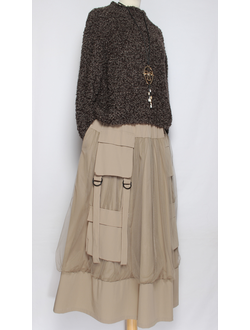 Юбка  "Широкая сетка карманы" бежевая до р.54