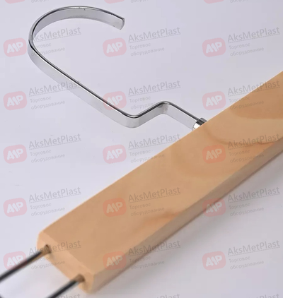 T88X Вешалка деревянная натуральная с оцинкованными зажимами и крючком хром L=320 мм