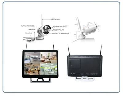 Комплект уличного WiFi/LAN  видеонаблюдения, монитор 15" с DVR и 4 беспроводные видеокамеры, Full HD