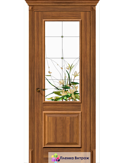 Витражная пленка, витражная пленка самоклеющаяся,пленочный витраж с цветочным рисунком в дверь