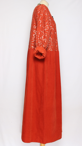 Платье Бохо вельветовое "Кружево пайетки" терракотовое до р.54