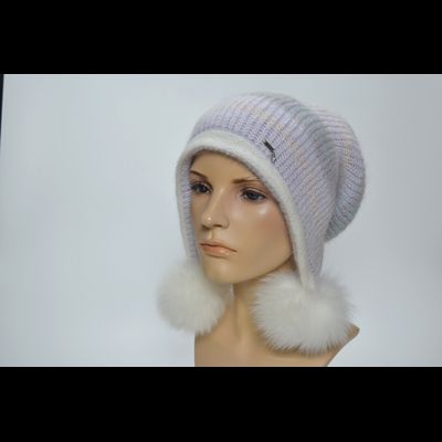 Шапка ушанка Vizio Италия 1307 PP 66  с помпонами белая