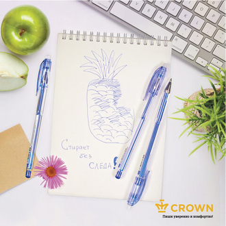 Ручка стираемая гелевая CROWN "Erasable Jell", СИНЯЯ, узел 0,5 мм, линия письма 0,34 мм, EG028