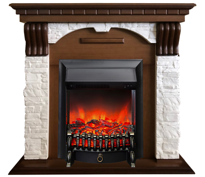 Электрокамин Дублин LO камень белый с очагом Fobos