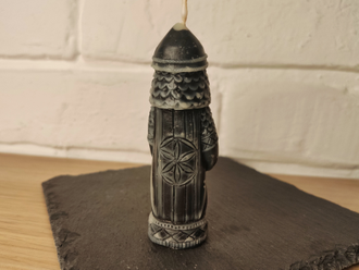 Свеча "Перун" черная с белым мраморная, 1 шт., 3 x 8,5 см