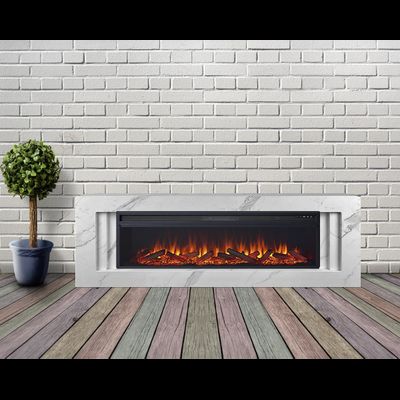 Линейный электрокамин Line WT-MR белый мрамор с очагом Vision 60 LOG LED