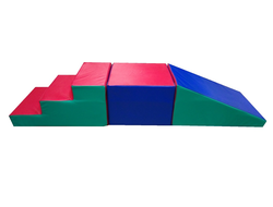 Мягкий модульный Спортивный набор «Горка+куб+ступень» красный / синий / зеленый