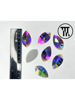 Стразы пришивные "Листик", Кристал АВ, р-р 30*40мм