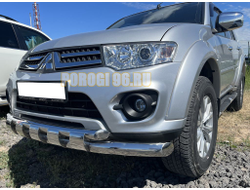 Защита переднего бампера двойная с перемычками d76/60 для Mitsubishi Pajero Sport (2008-2015)