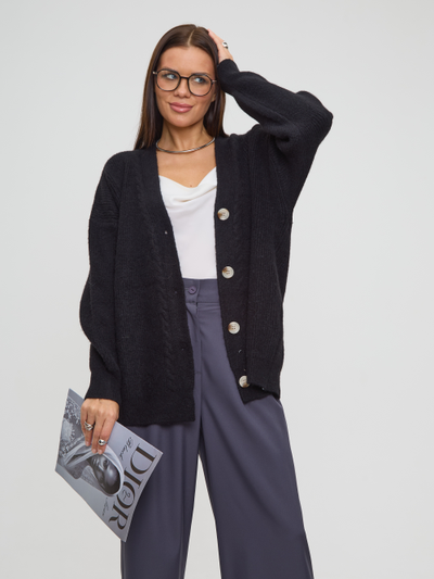 Вязаный удлиненный кардиган оверсайз на пуговицах