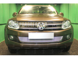 Защита радиатора Volkswagen Amarok 2010-2016 (с 3-мя горизонтальными ребрами жесткости) chrome