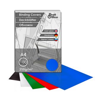 Обложки для переплета картонные ProfiOffice голубой глянец, А4, 250г/м2, 100 штук в упаковке