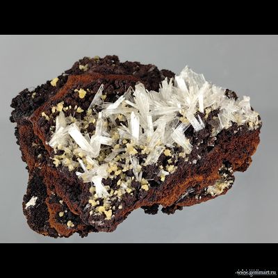 Гемиморфит, миметит (желтый), на лимоните. Мексика. 65*55*30мм