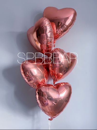 Фольгированные шары Сердца 5 штук розовое золото