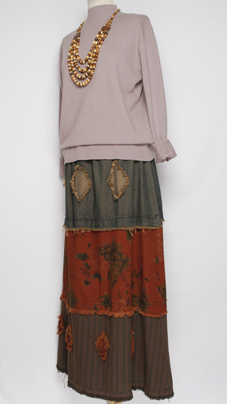 ЮБКА "Джинс ромбы винтажная" терракот до р.52