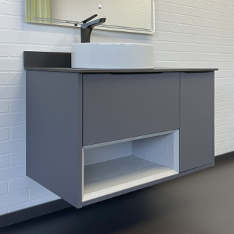 Тумба-умывальник "Джанкой-90" антрацит с черной столешницей, с раковиной COMFORTY 9111