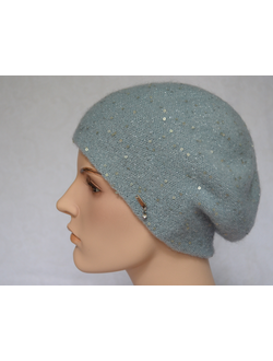 Вязаный берет голубого цвета Vizio Италия 6943 фото