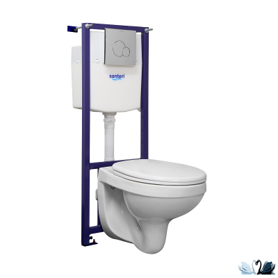 Комплект ПЭК Santeri Альфа 1.3815.9.S00.00B.0. Инсталляция с кнопкой (хром, глянец) и подвесной унитаз с сиденьем без микролифта