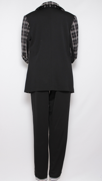КОСТЮМ ЖАКЕТ И БРЮКИ "Комбинированный клетка" чёрный, синий р.52
